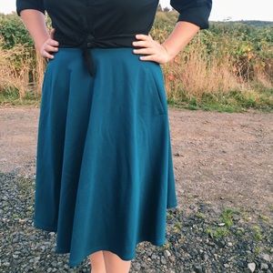 Teal A-line Midi Skirt